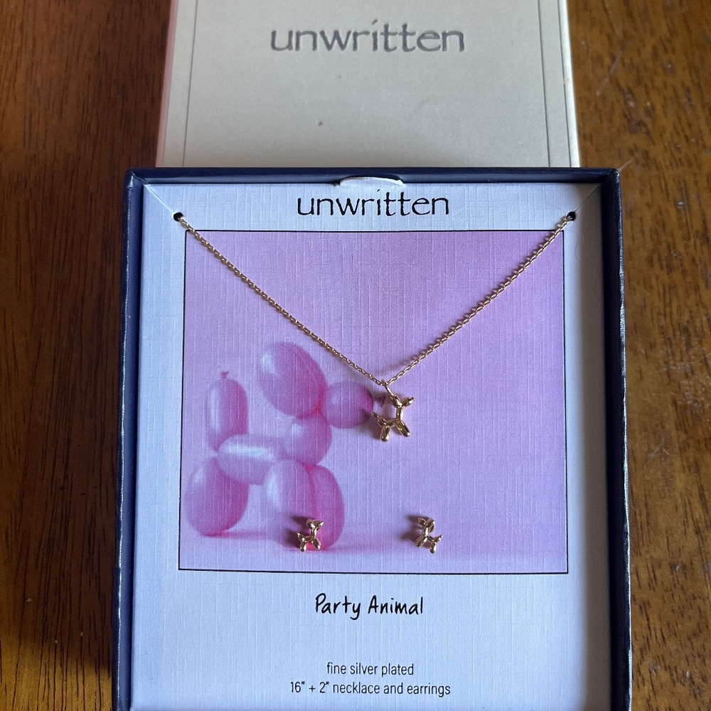 New In Box Jeff Koons Influenced Unwritten Poodle Necklace & Earring Set